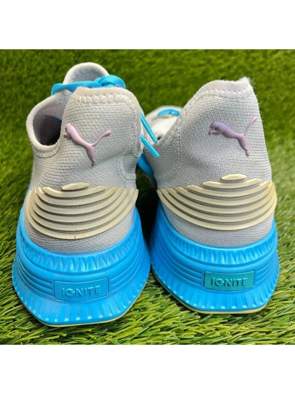 Puma Avid Evoknit Men Size 9.5 Gray Blue Athletic Running Walking Shoes Sneakers